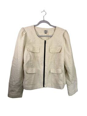 Worthington Woman 1X Textured Ivory Jacket With Front Pockets & Zipper Closure